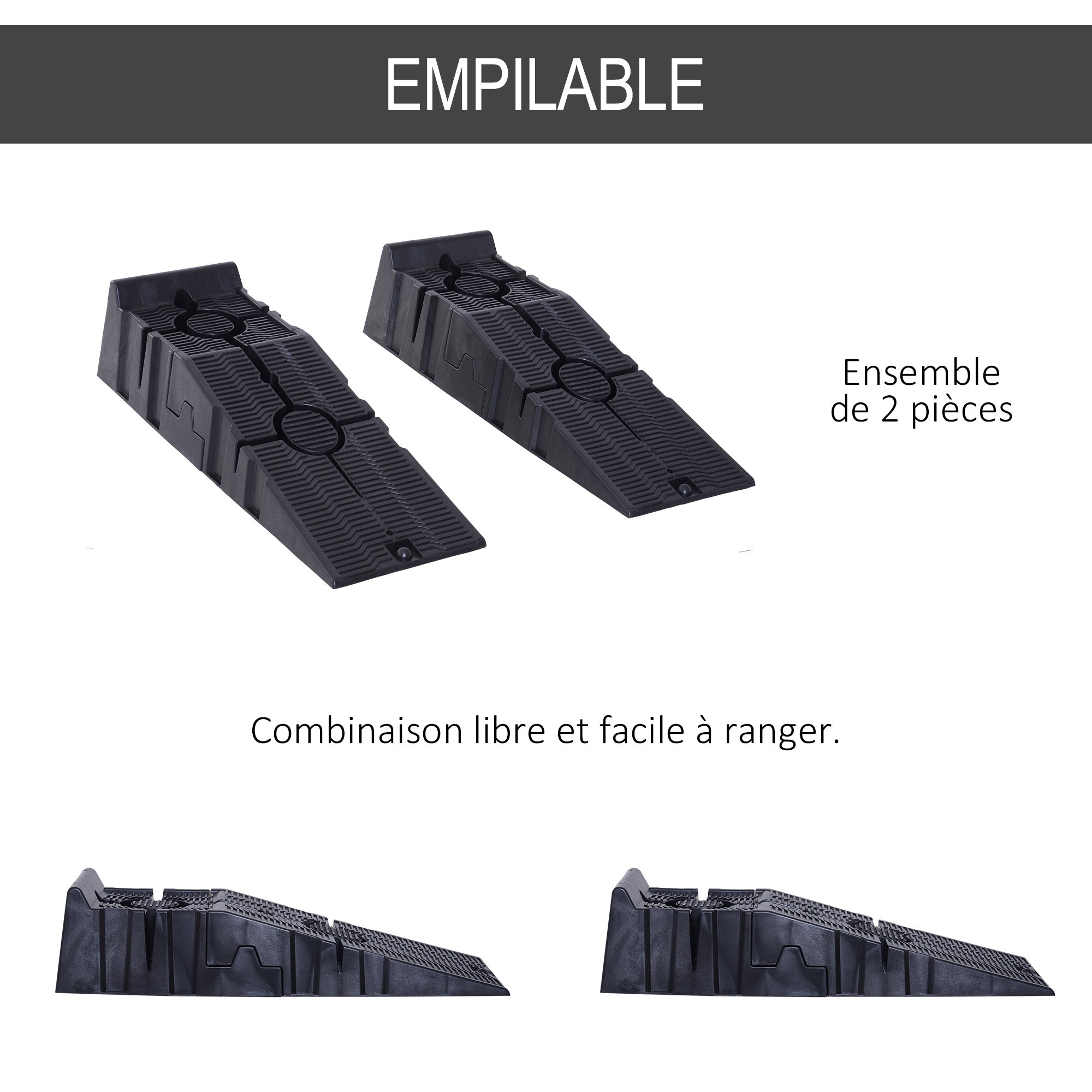 Plastic Loading Ramps for Cars, Access Ramps, 2 Pieces, 2.5 Ton Capacity, 91 x 30 x 21 cm, Black