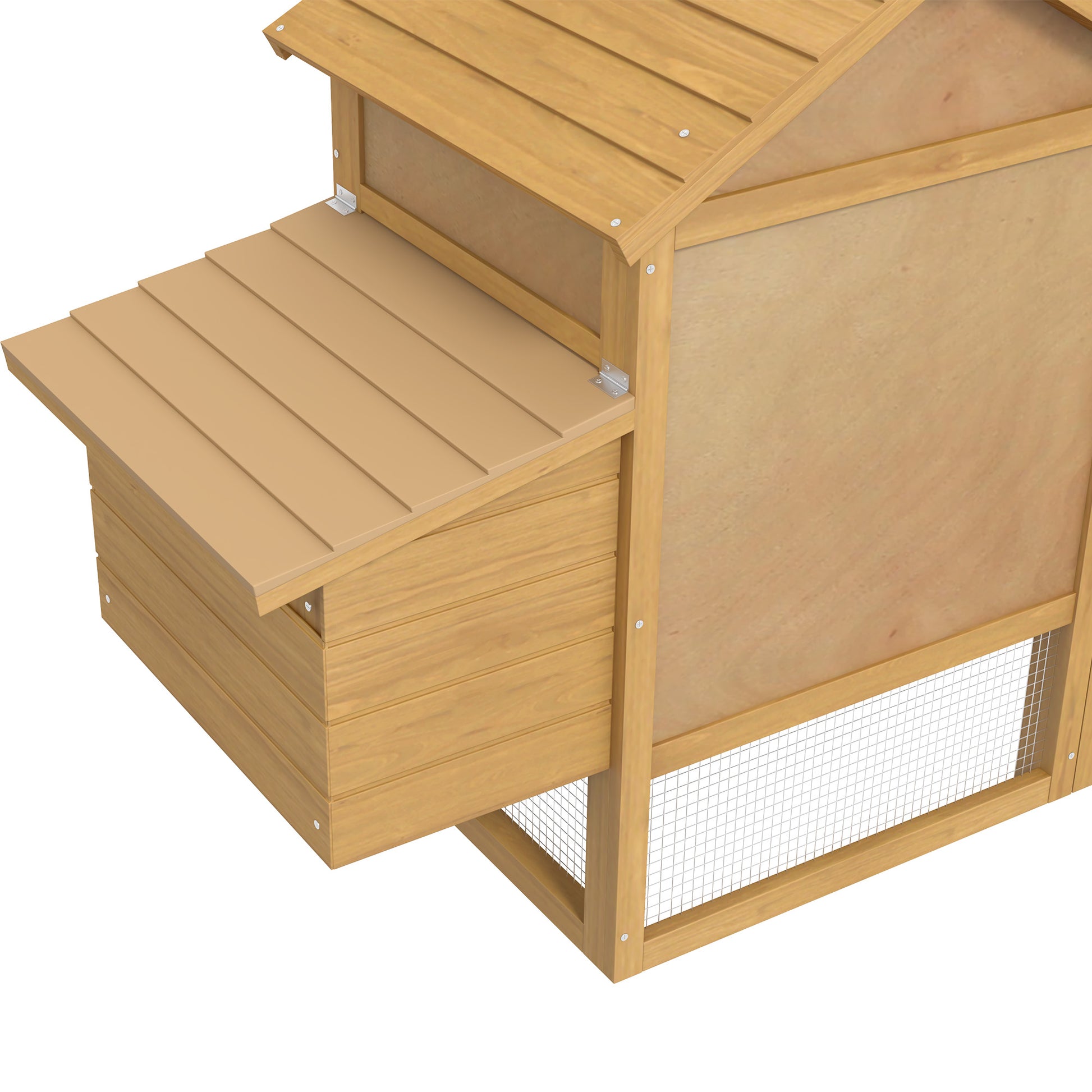Outdoor Wooden Chicken Coop Cage for 2-3 Hens with 2 Wire Enclosures Openable Roof Nest Box Removable Tray and Ramp 150.5x54x87 cm Natural