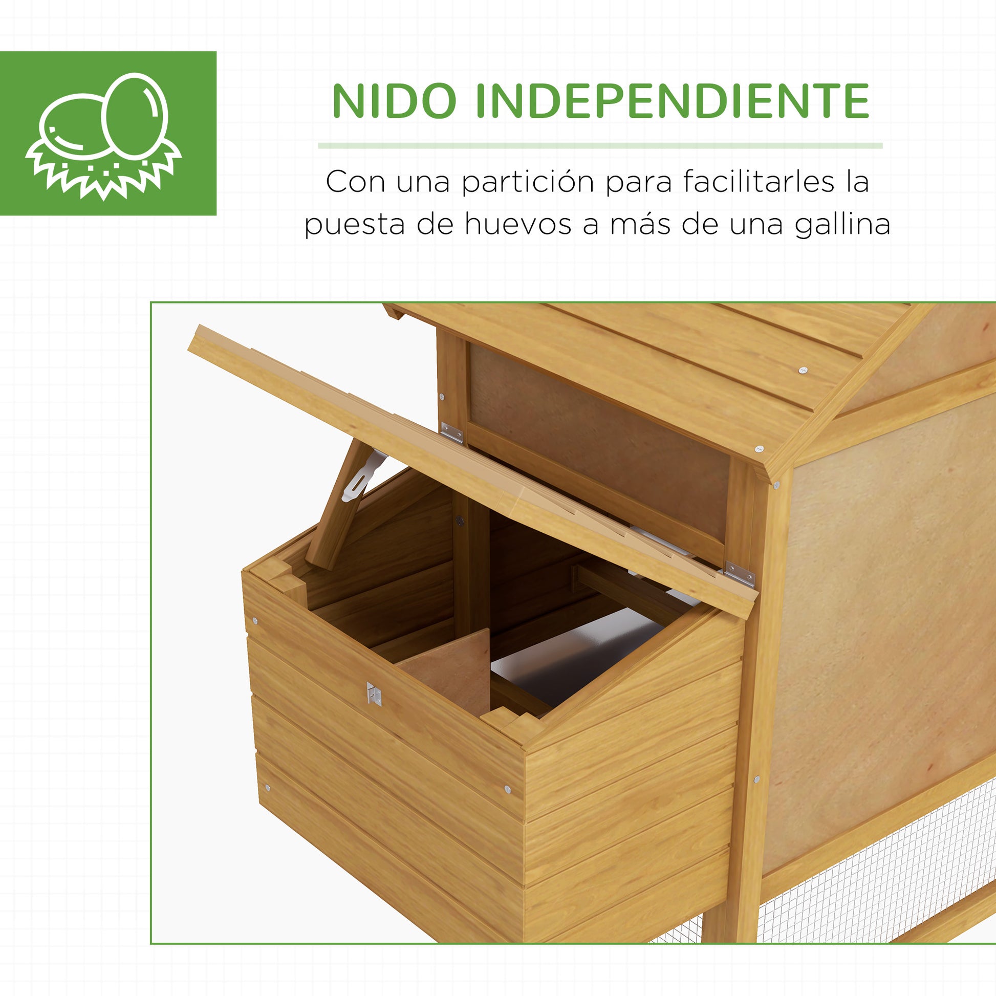 Outdoor Wooden Chicken Coop Cage for 2-3 Hens with 2 Wire Enclosures Openable Roof Nest Box Removable Tray and Ramp 150.5x54x87 cm Natural