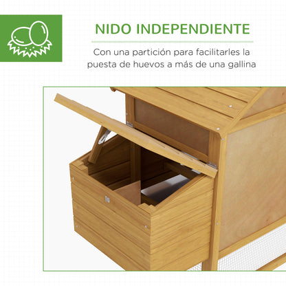 Outdoor Wooden Chicken Coop Cage for 2-3 Hens with 2 Wire Enclosures Openable Roof Nest Box Removable Tray and Ramp 150.5x54x87 cm Natural