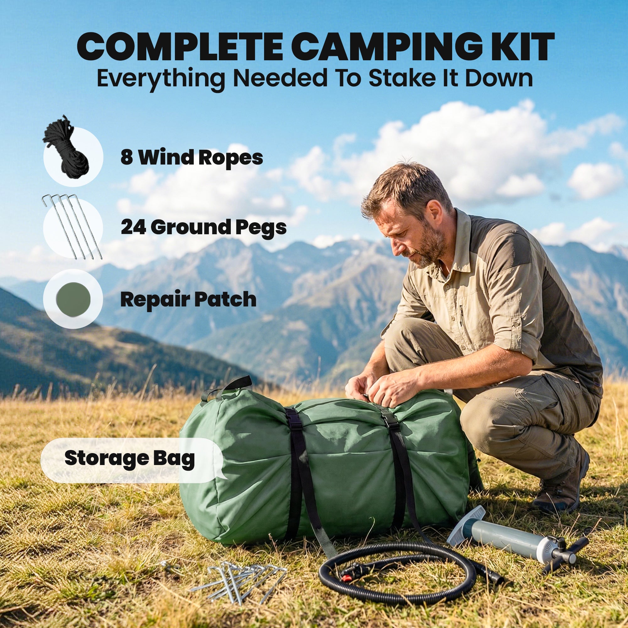 Inflatable Tent for 8–10 People — Fast Setup, 4-Season Waterproof Glamping Tent with Stove Port, Skylights, AC/Cable Entry, Oxford Fabric