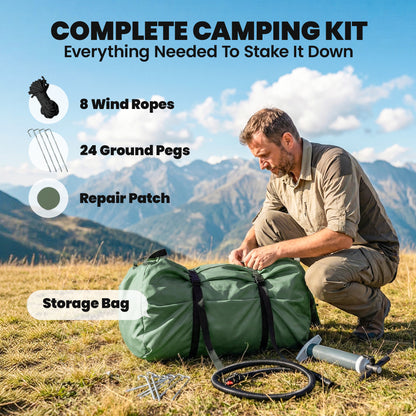 Inflatable Tent for 8–10 People — Fast Setup, 4-Season Waterproof Glamping Tent with Stove Port, Skylights, AC/Cable Entry, Oxford Fabric