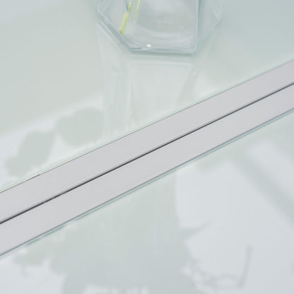 6-Person Garden Set with 1 Table and 6 Chairs Steel Outdoor Dining Set 7 Pieces Stackable Chairs Tempered Glass Top Gray