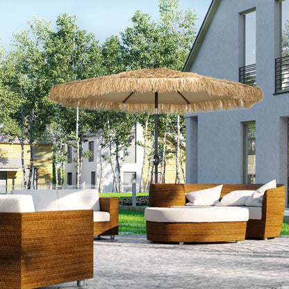 2.6x2.6m Tilting Garden Umbrella with Crank, Reclinable, Round Hawaiian Umbrella with 8 Ribs, in Aluminum and Polyester, for Yard Balcony Terrace, Khaki