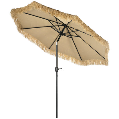 2.6x2.6m Tilting Garden Umbrella with Crank, Reclinable, Round Hawaiian Umbrella with 8 Ribs, in Aluminum and Polyester, for Yard Balcony Terrace, Khaki