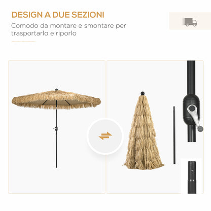 2.6x2.6m Tilting Garden Umbrella with Crank, Reclinable, Round Hawaiian Umbrella with 8 Ribs, in Aluminum and Polyester, for Yard Balcony Terrace, Khaki
