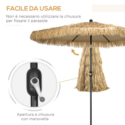 2.6x2.6m Tilting Garden Umbrella with Crank, Reclinable, Round Hawaiian Umbrella with 8 Ribs, in Aluminum and Polyester, for Yard Balcony Terrace, Khaki