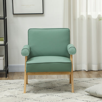 Living Room Armchair Nordic Armchair Lounge Chair Upholstered in PU with Armrests and Rubber Wood Frame for Bedroom Load 120 kg Green
