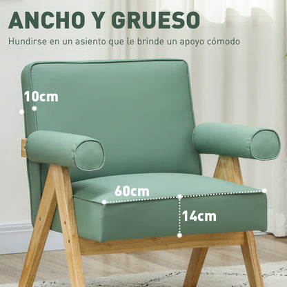 Living Room Armchair Nordic Armchair Lounge Chair Upholstered in PU with Armrests and Rubber Wood Frame for Bedroom Load 120 kg Green