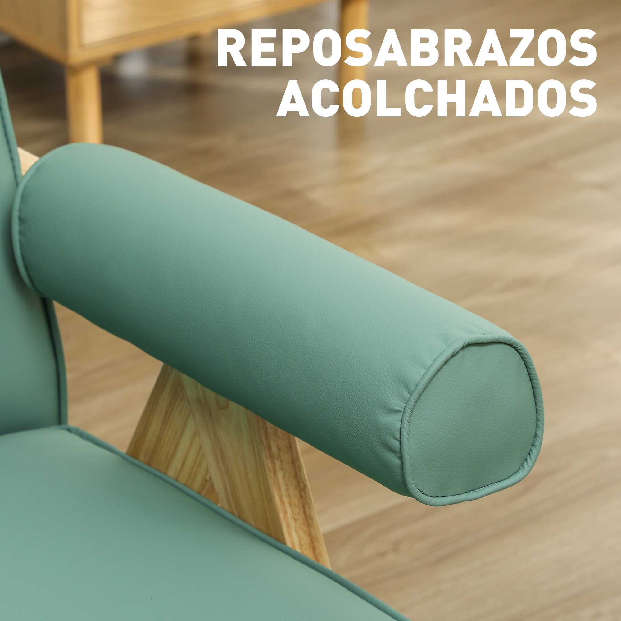 Living Room Armchair Nordic Armchair Lounge Chair Upholstered in PU with Armrests and Rubber Wood Frame for Bedroom Load 120 kg Green