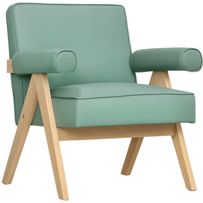 Living Room Armchair Nordic Armchair Lounge Chair Upholstered in PU with Armrests and Rubber Wood Frame for Bedroom Load 120 kg Green