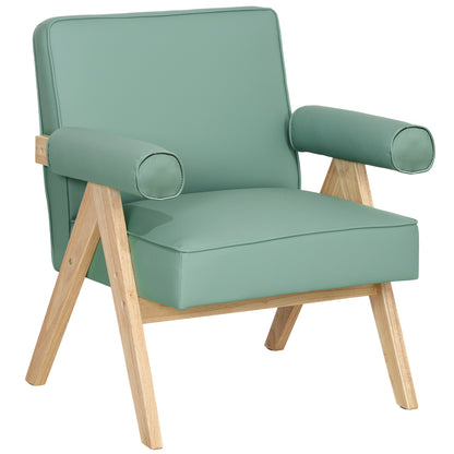Living Room Armchair Nordic Armchair Lounge Chair Upholstered in PU with Armrests and Rubber Wood Frame for Bedroom Load 120 kg Green