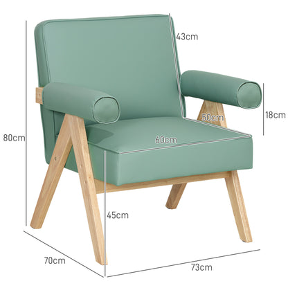 Living Room Armchair Nordic Armchair Lounge Chair Upholstered in PU with Armrests and Rubber Wood Frame for Bedroom Load 120 kg Green
