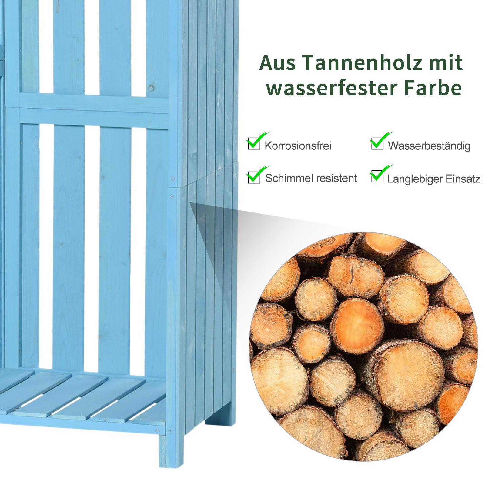 Garden House Equipment Shed with Firewood Storage Rack Equipment Shed with 3 Shelves Asphalt Roof Fir Wood Sky Blue 130 x 54.5 x 180 cm