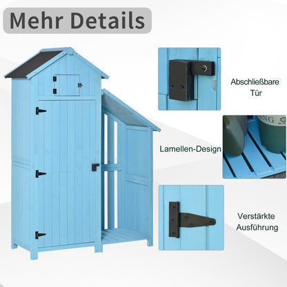 Garden House Equipment Shed with Firewood Storage Rack Equipment Shed with 3 Shelves Asphalt Roof Fir Wood Sky Blue 130 x 54.5 x 180 cm
