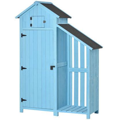Garden House Equipment Shed with Firewood Storage Rack Equipment Shed with 3 Shelves Asphalt Roof Fir Wood Sky Blue 130 x 54.5 x 180 cm