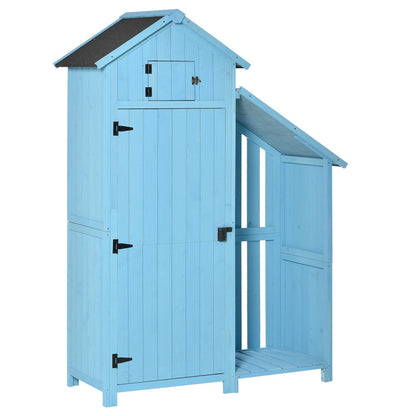 Garden House Equipment Shed with Firewood Storage Rack Equipment Shed with 3 Shelves Asphalt Roof Fir Wood Sky Blue 130 x 54.5 x 180 cm