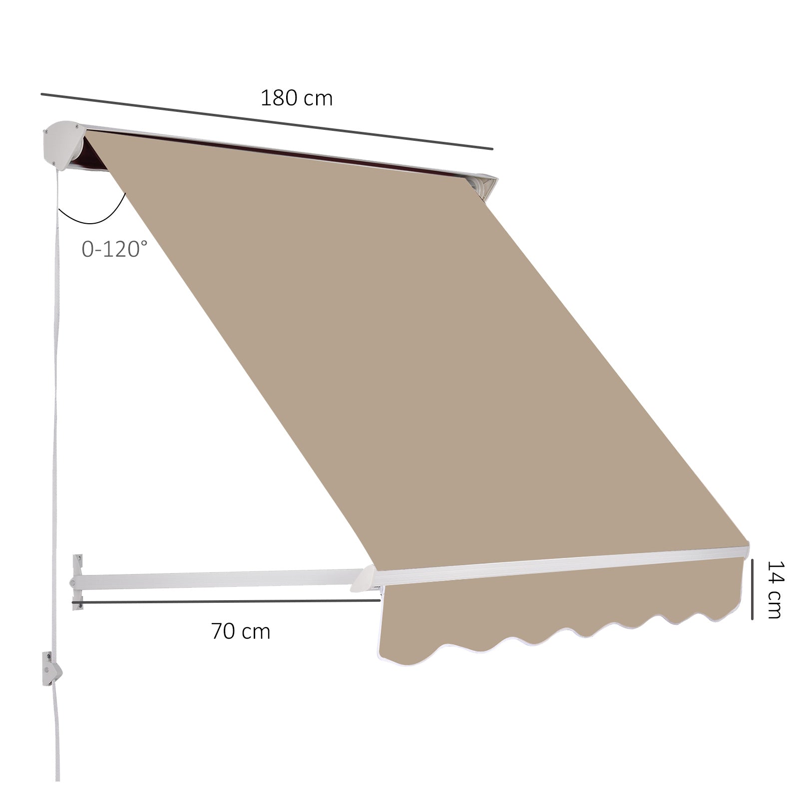 Manual Adjustable Tilt Aluminum Waterproof Polyester Awning 70W x 180D cm Beige
