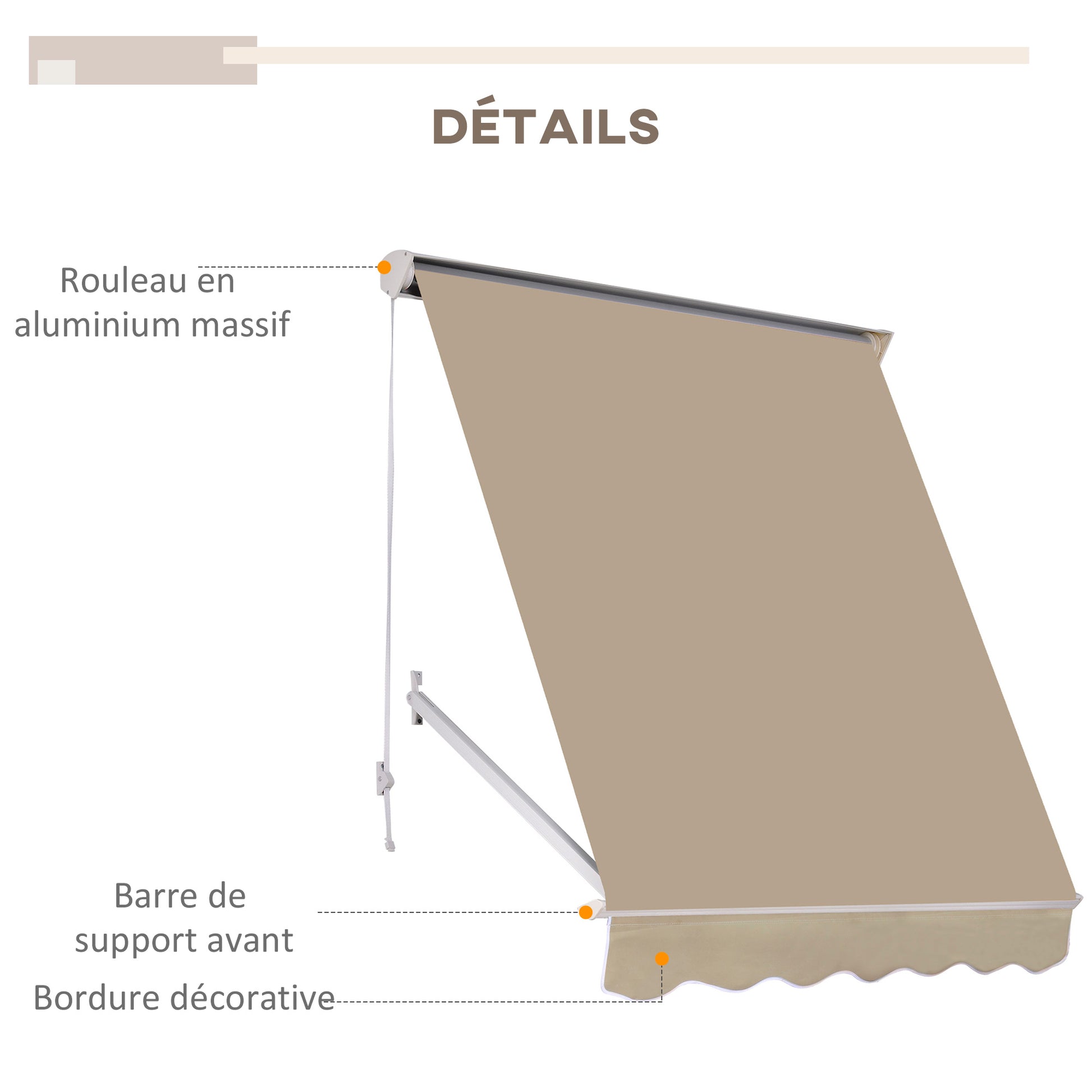 Manual Adjustable Tilt Aluminum Waterproof Polyester Awning 70W x 180D cm Beige
