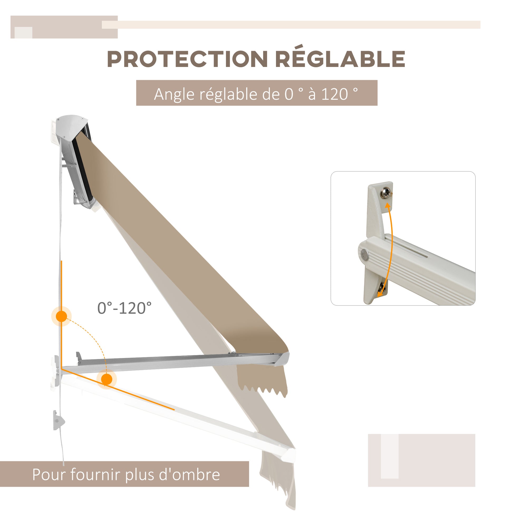 Manual Adjustable Tilt Aluminum Waterproof Polyester Awning 70W x 180D cm Beige