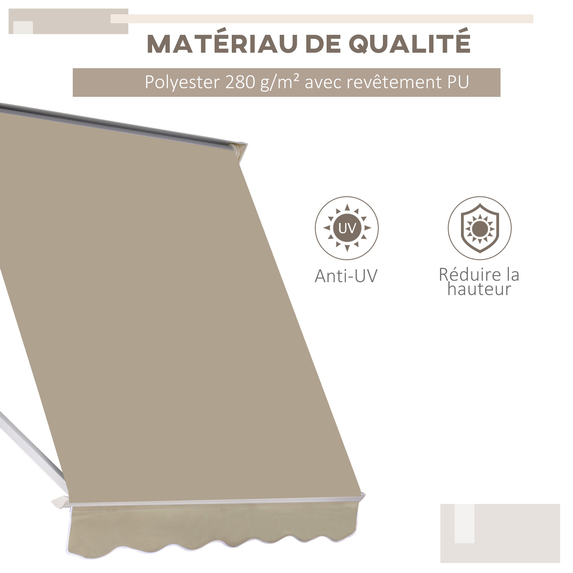 Manual Adjustable Tilt Aluminum Waterproof Polyester Awning 70W x 180D cm Beige