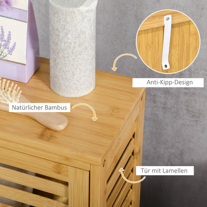 Bathroom Cabinet, Bath Side Cabinet with Louvered Door, 2 Compartments, Storage Cabinet for Bathroom, Living Room, Natural, 30 x 19.9 x 70 cm