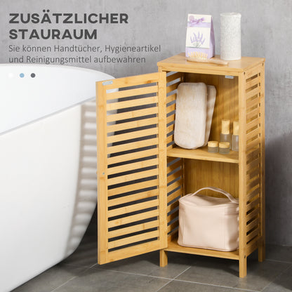 Bathroom Cabinet, Bath Side Cabinet with Louvered Door, 2 Compartments, Storage Cabinet for Bathroom, Living Room, Natural, 30 x 19.9 x 70 cm