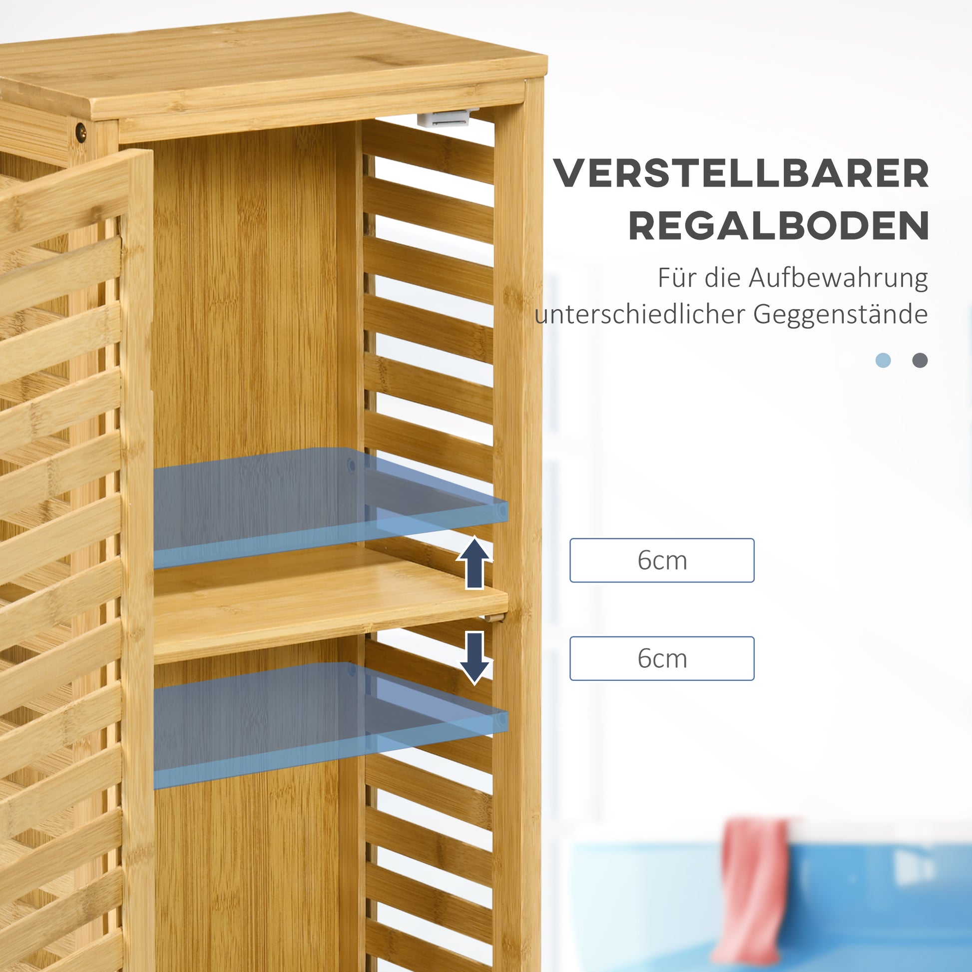 Bathroom Cabinet, Bath Side Cabinet with Louvered Door, 2 Compartments, Storage Cabinet for Bathroom, Living Room, Natural, 30 x 19.9 x 70 cm