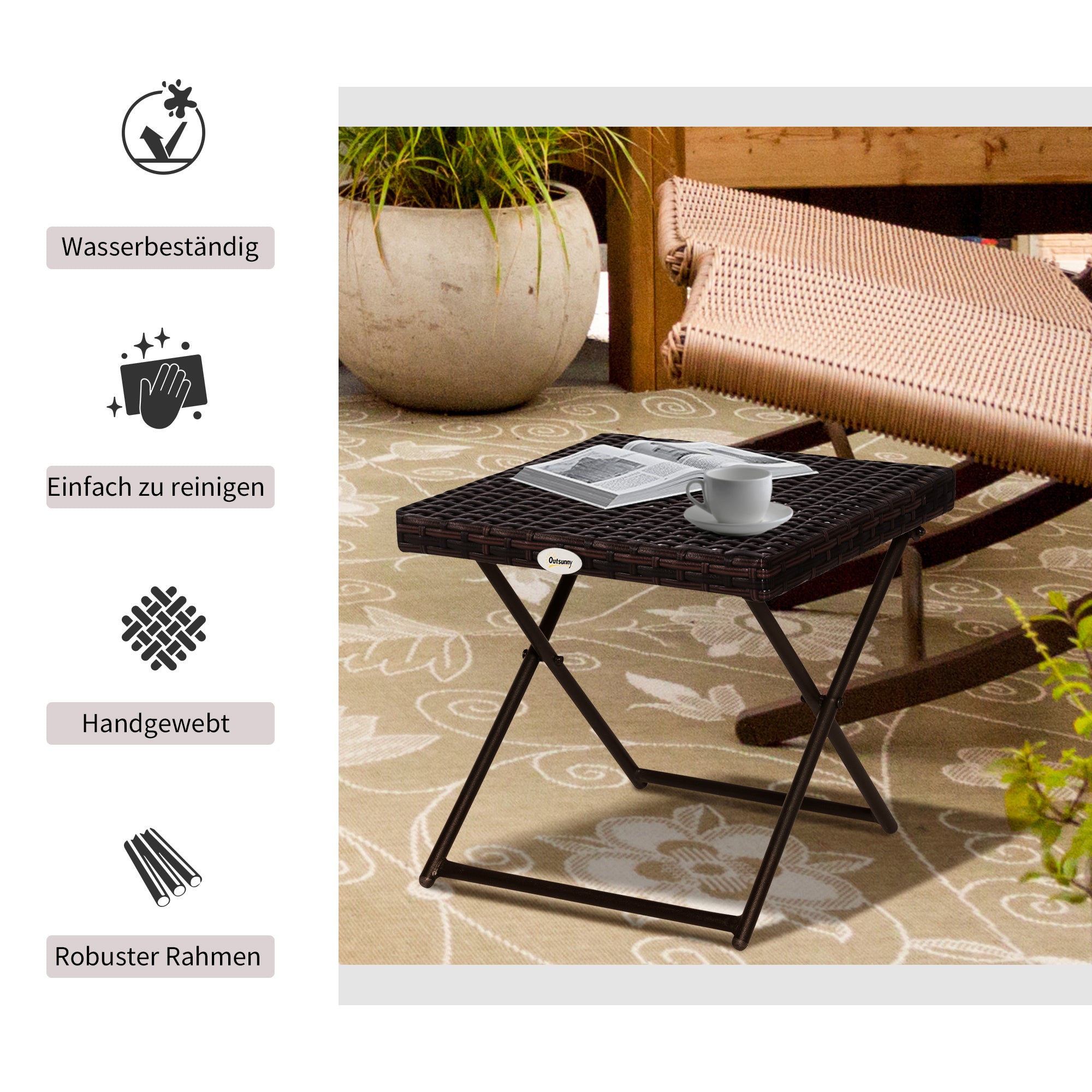 Side Table made of Poly Rattan Folding Coffee Table Couch Table Tray Balcony Table Garden Table Sofa Table Tea Table Garden Furniture Rattan Table for Garden Terrace Balcony, 40x40x40cm Brown