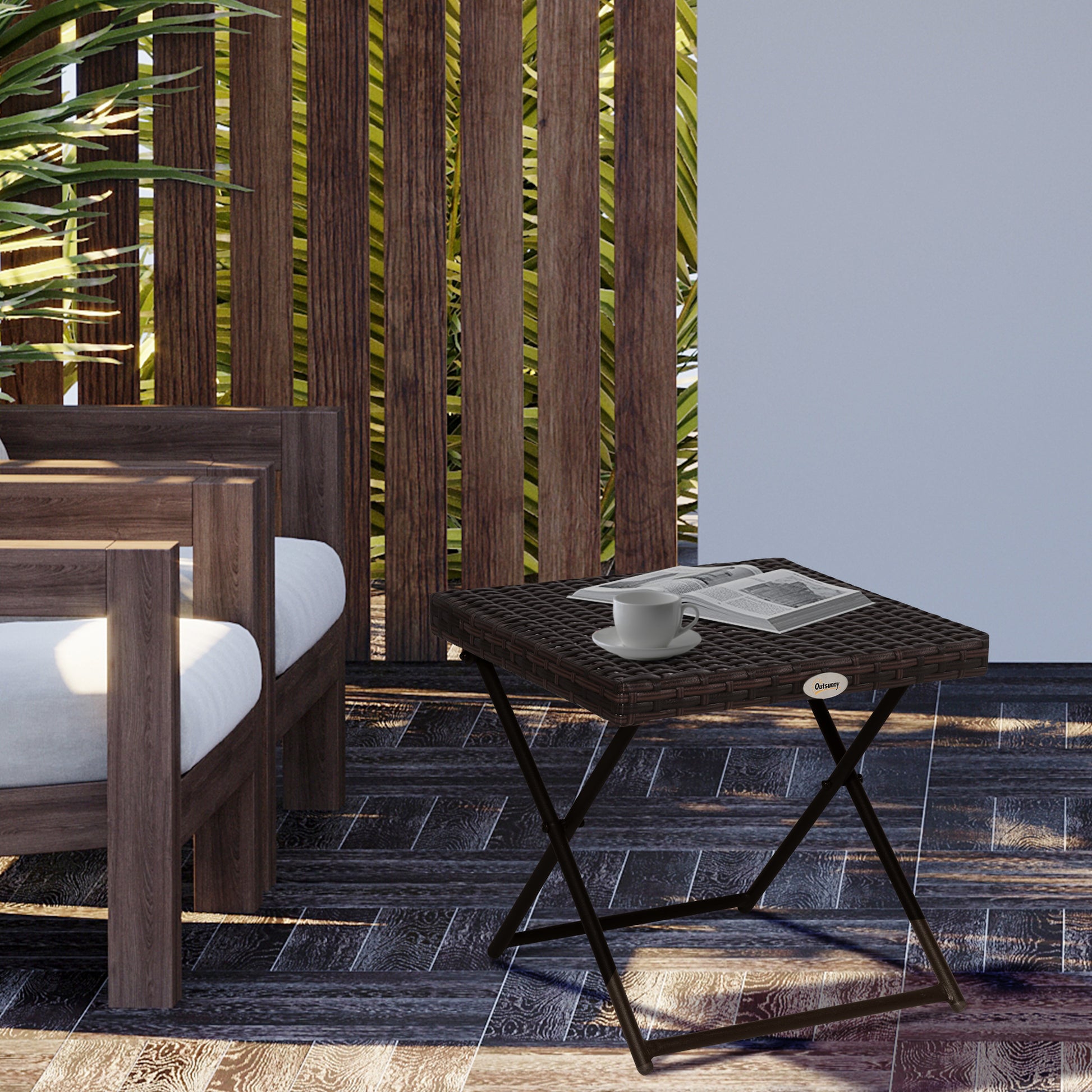 Side Table made of Poly Rattan Folding Coffee Table Couch Table Tray Balcony Table Garden Table Sofa Table Tea Table Garden Furniture Rattan Table for Garden Terrace Balcony, 40x40x40cm Brown