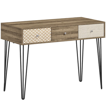 Bohemian Desk Study Desk with 3 Drawers and Hairpin Legs for Office Bedroom Dressing Table 105x50x75 cm Wood
