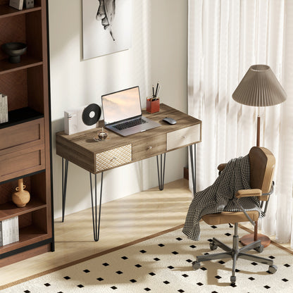 Bohemian Desk Study Desk with 3 Drawers and Hairpin Legs for Office Bedroom Dressing Table 105x50x75 cm Wood