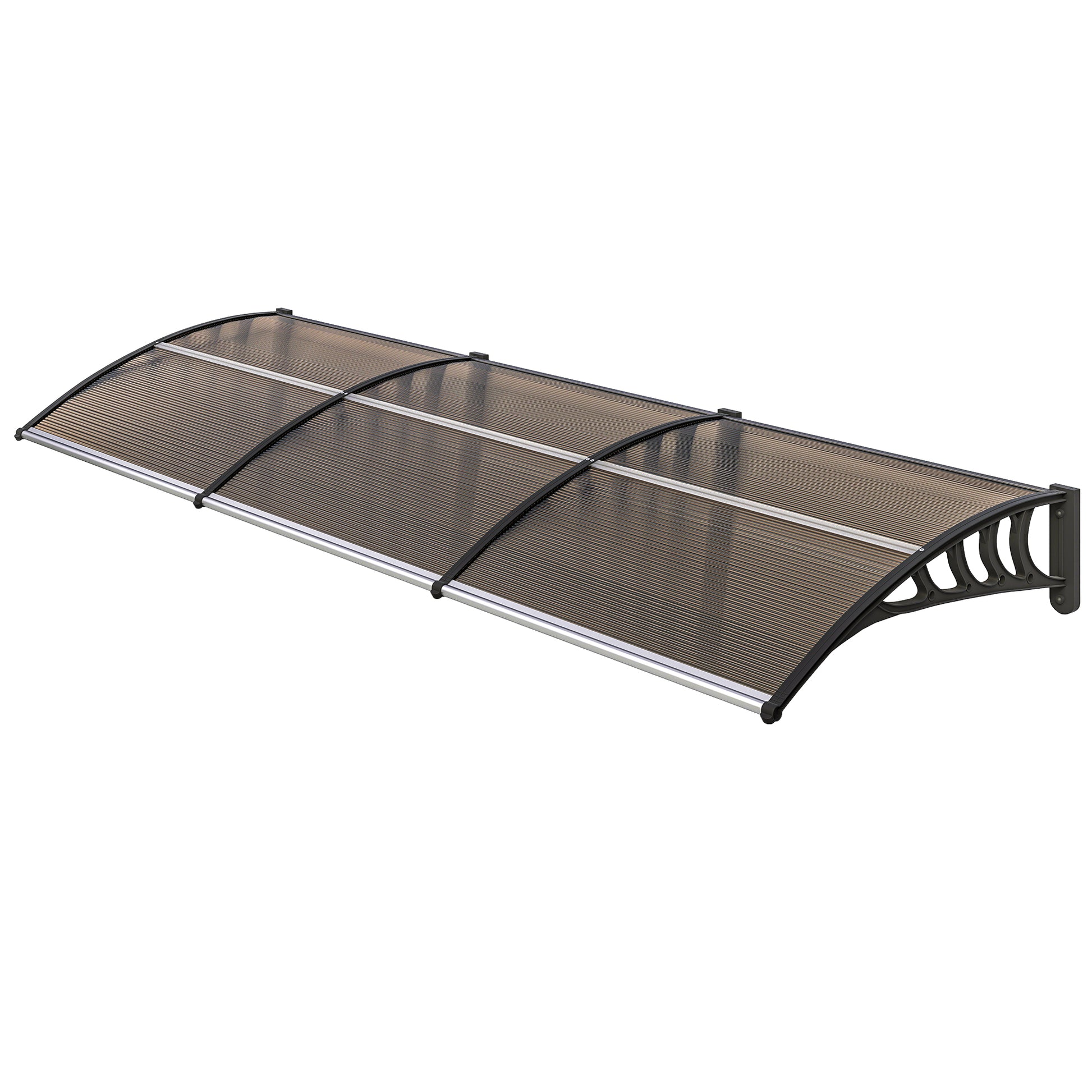 303x96x27 cm Brown Canopy Awning for Doors and Windows against Sun and Rain with PP Polycarbonate Support Exterior Awning