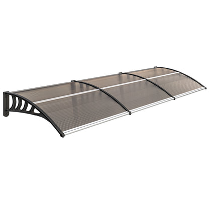 303x96x27 cm Brown Canopy Awning for Doors and Windows against Sun and Rain with PP Polycarbonate Support Exterior Awning