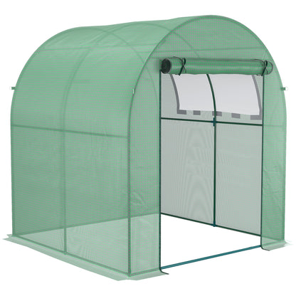 Garden Greenhouse 180x180x200 cm Small Tunnel Greenhouse with Roll-Up Door and Mesh Window for Growing Plants Flowers