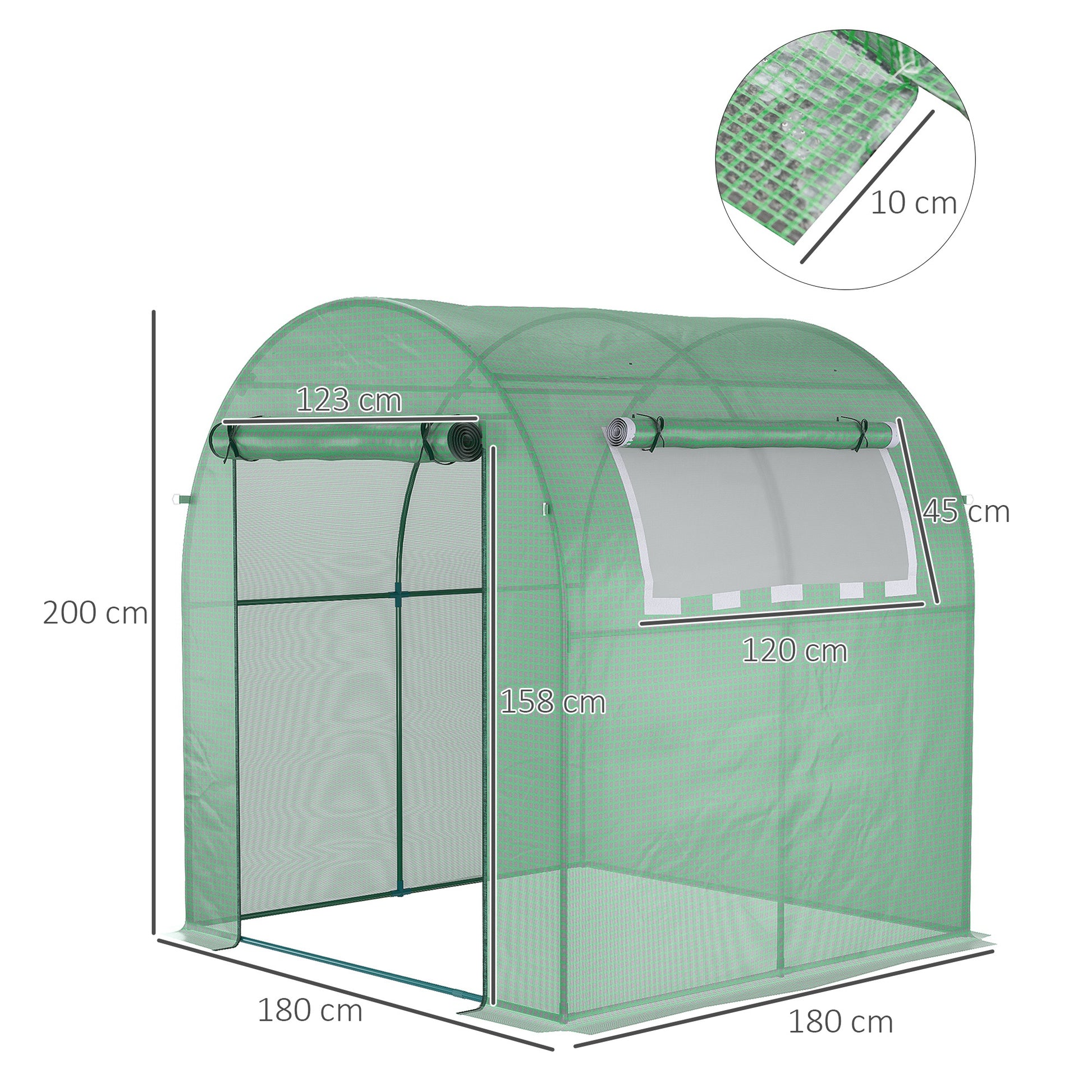 Garden Greenhouse 180x180x200 cm Small Tunnel Greenhouse with Roll-Up Door and Mesh Window for Growing Plants Flowers