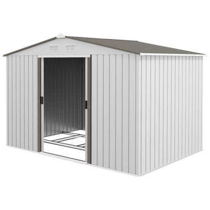 Garden Shed 5 m² with Foundation, 4 Air Vents, and 2 Sliding Doors, Steel Tool Shed, 277x195x192 cm, Silver