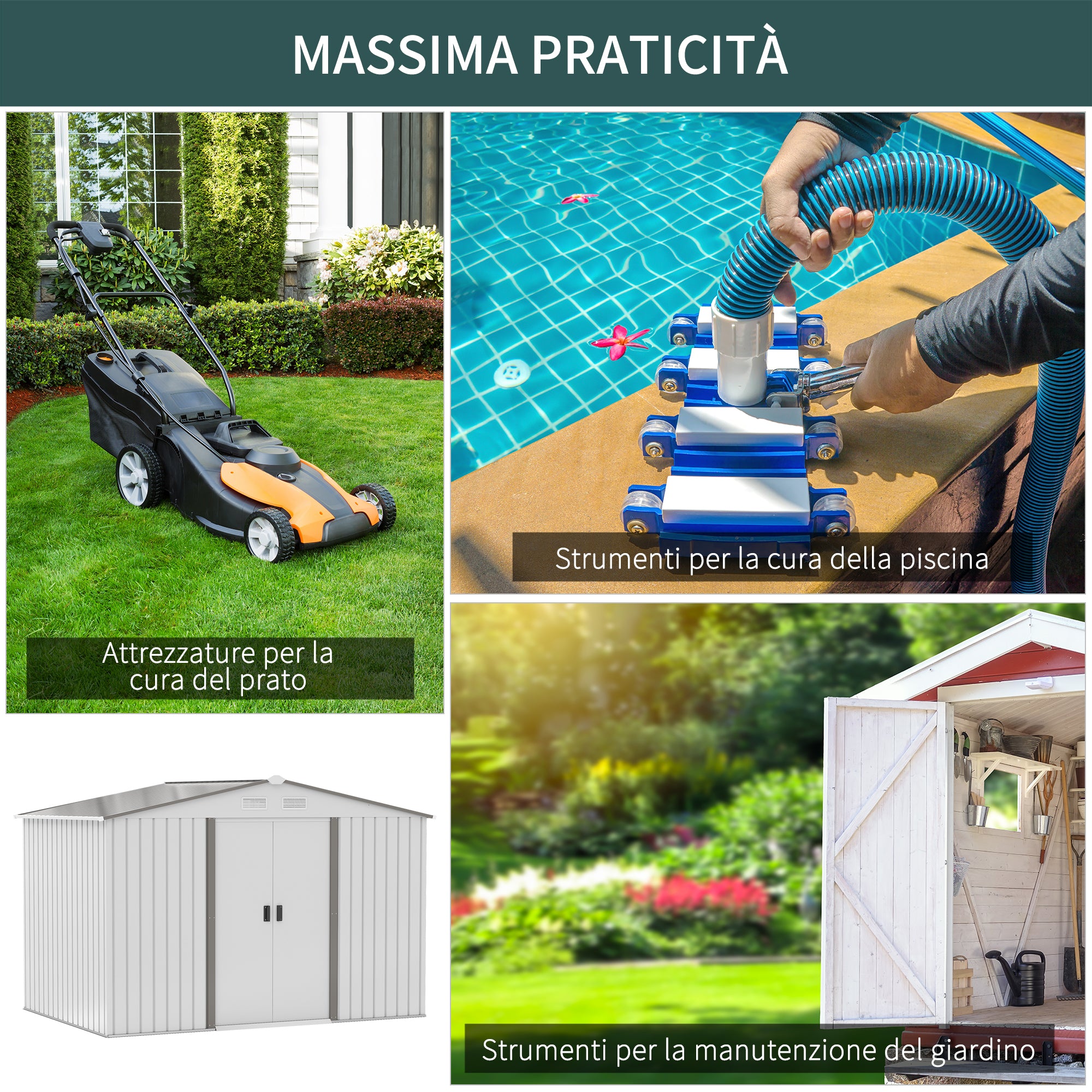 Garden Shed 5 m² with Foundation, 4 Air Vents, and 2 Sliding Doors, Steel Tool Shed, 277x195x192 cm, Silver
