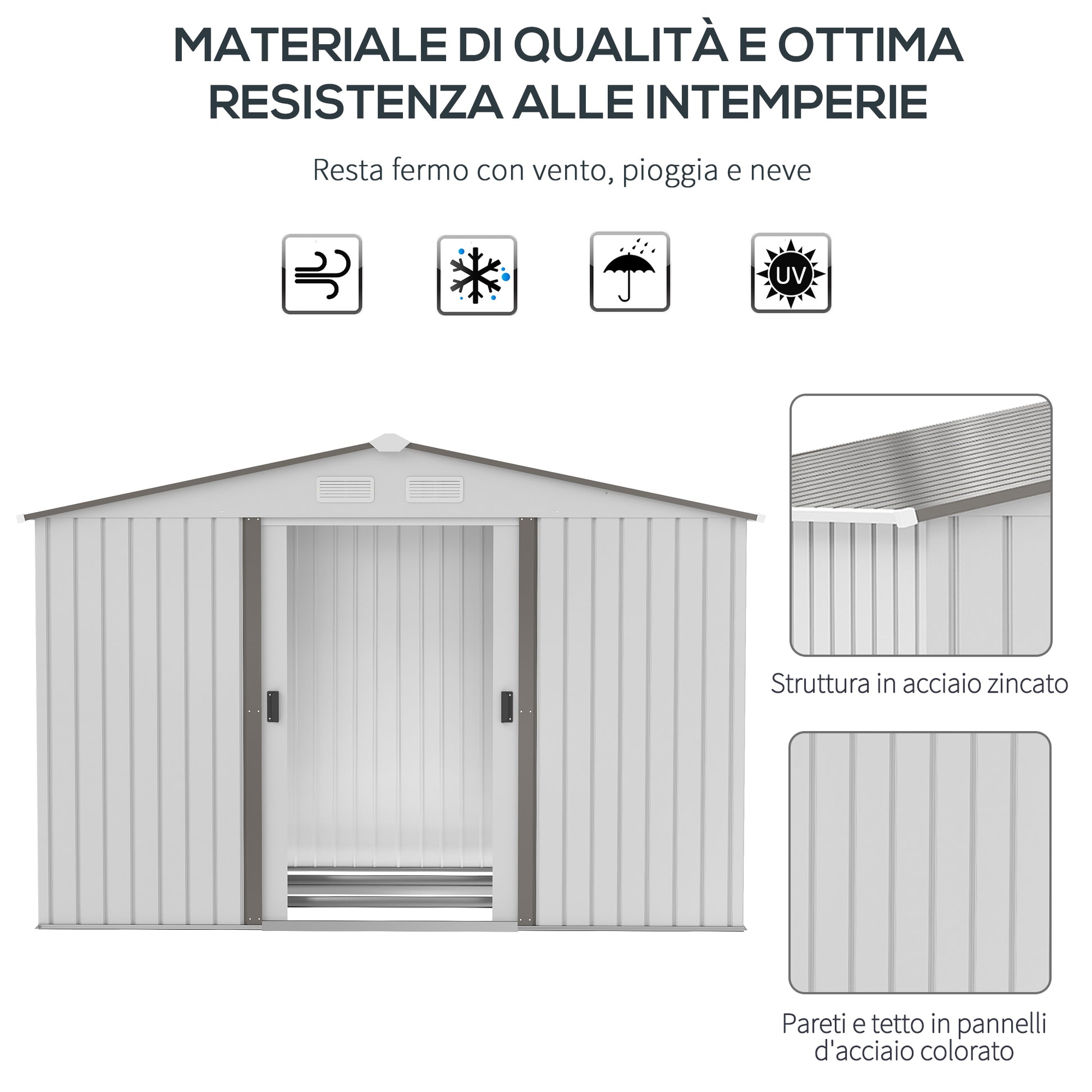 Garden Shed 5 m² with Foundation, 4 Air Vents, and 2 Sliding Doors, Steel Tool Shed, 277x195x192 cm, Silver