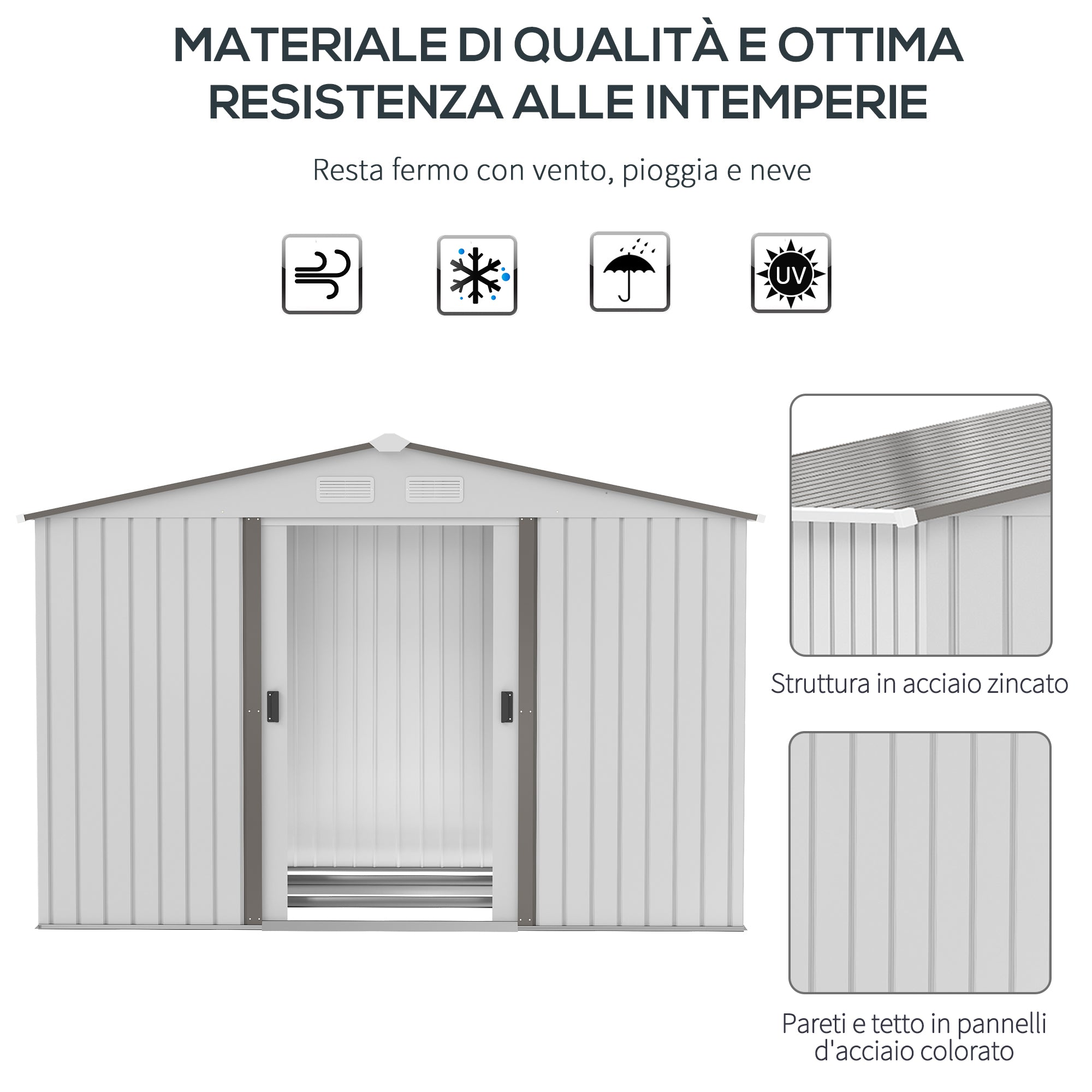 Garden Shed 5 m² with Foundation, 4 Air Vents, and 2 Sliding Doors, Steel Tool Shed, 277x195x192 cm, Silver