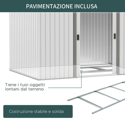 Garden Shed 5 m² with Foundation, 4 Air Vents, and 2 Sliding Doors, Steel Tool Shed, 277x195x192 cm, Silver
