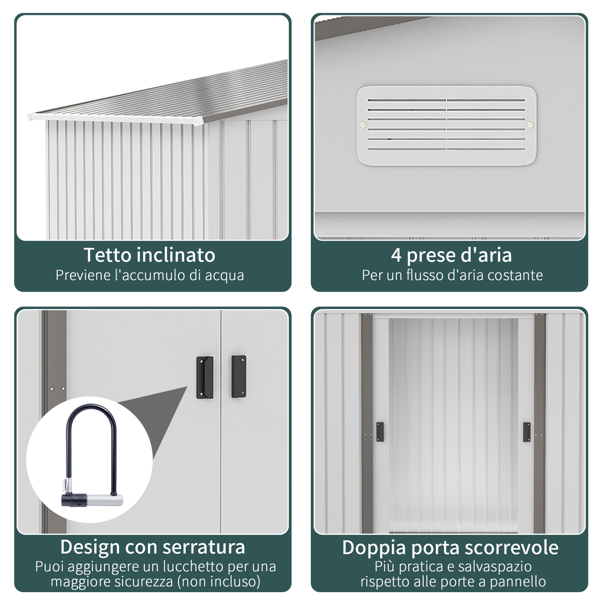 Garden Shed 5 m² with Foundation, 4 Air Vents, and 2 Sliding Doors, Steel Tool Shed, 277x195x192 cm, Silver