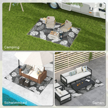 Outdoor Carpet, Camping Mat with Reversible Design, Weatherproof Plastic Rug for Balcony, Terrace, Gray+White, 182 x 274 cm