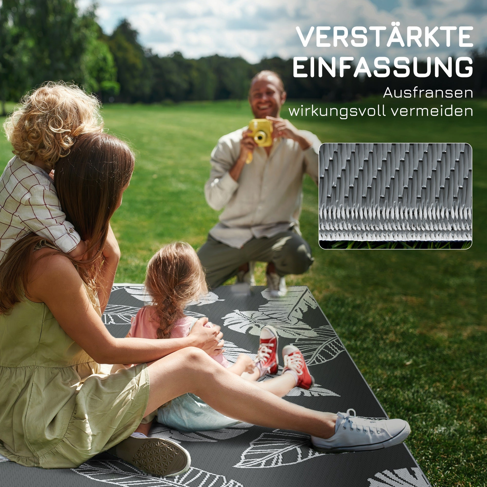 Outdoor Carpet, Camping Mat with Reversible Design, Weatherproof Plastic Rug for Balcony, Terrace, Gray+White, 182 x 274 cm