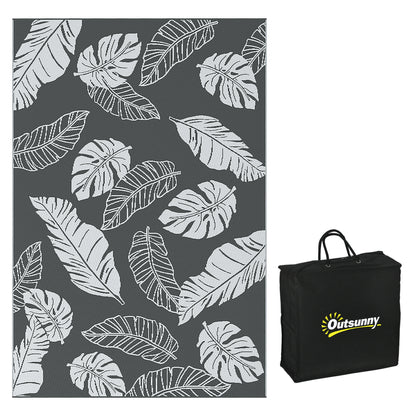 Outdoor Carpet, Camping Mat with Reversible Design, Weatherproof Plastic Rug for Balcony, Terrace, Gray+White, 182 x 274 cm