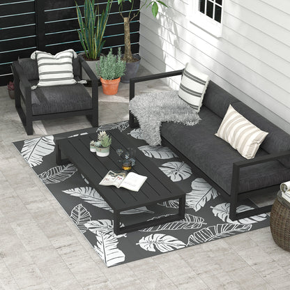Outdoor Carpet, Camping Mat with Reversible Design, Weatherproof Plastic Rug for Balcony, Terrace, Gray+White, 182 x 274 cm