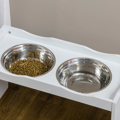 Raised Dog Bowl, Feeding Bowl with Raised Edge, 2 x 2L Removable Stainless Steel Dog Bowl, Feeding Bowl for Very Large Dogs, Feeding Station, White