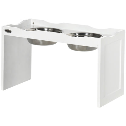 Raised Dog Bowl, Feeding Bowl with Raised Edge, 2 x 2L Removable Stainless Steel Dog Bowl, Feeding Bowl for Very Large Dogs, Feeding Station, White