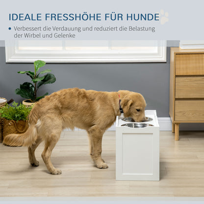 Raised Dog Bowl, Feeding Bowl with Raised Edge, 2 x 2L Removable Stainless Steel Dog Bowl, Feeding Bowl for Very Large Dogs, Feeding Station, White