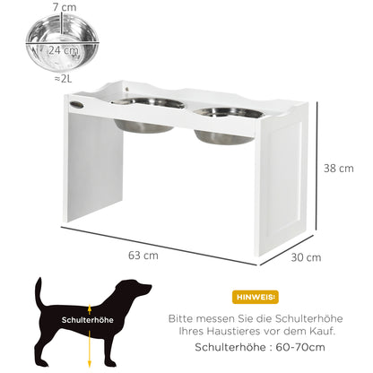 Raised Dog Bowl, Feeding Bowl with Raised Edge, 2 x 2L Removable Stainless Steel Dog Bowl, Feeding Bowl for Very Large Dogs, Feeding Station, White